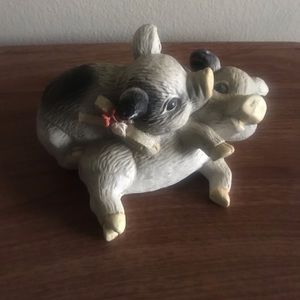 Pigs playing ceramic figurine